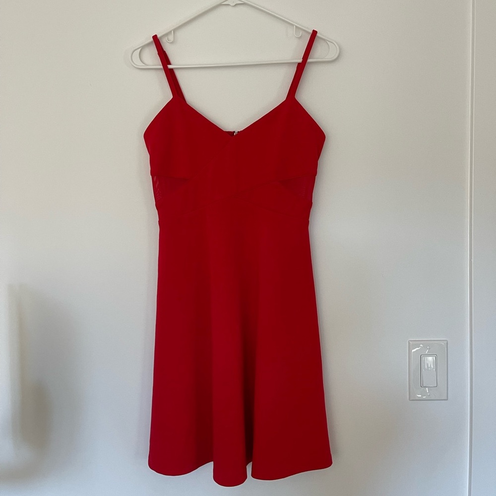 Nasty Gal | Red Flare Dress with Mesh Insert